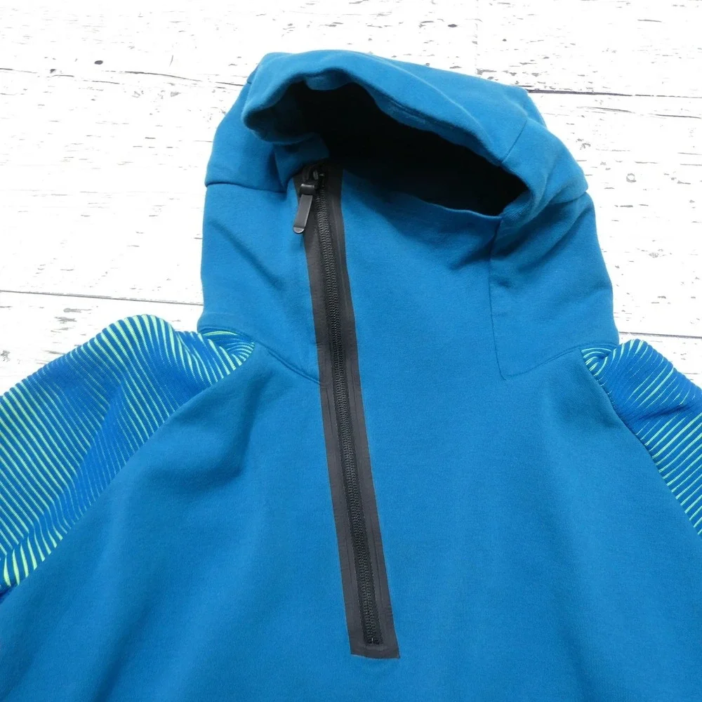 Nike Hoodie Sweatshirt Mens Large Blue 1/2 Zip Striped Sleeves Fleece Pullover